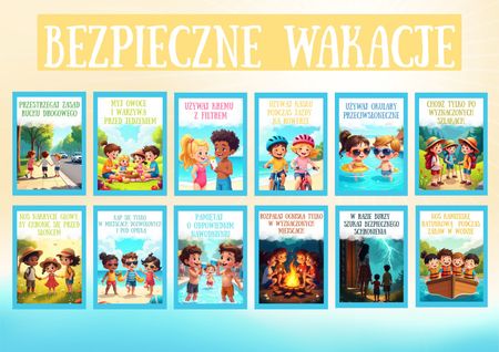 ☀️ BEZPIECZNE WAKACJE – plansze edukacyjne ☀️