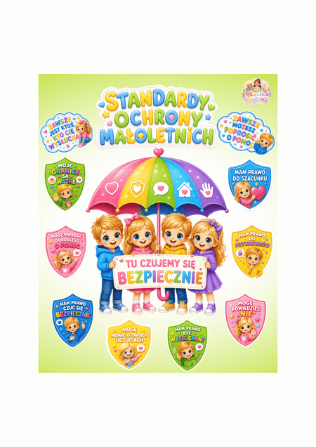 🛡️ STANDARDY OCHRONY MAŁOLETNICH – kolorowa dekoracja do przedszkola i żłobka 🛡️